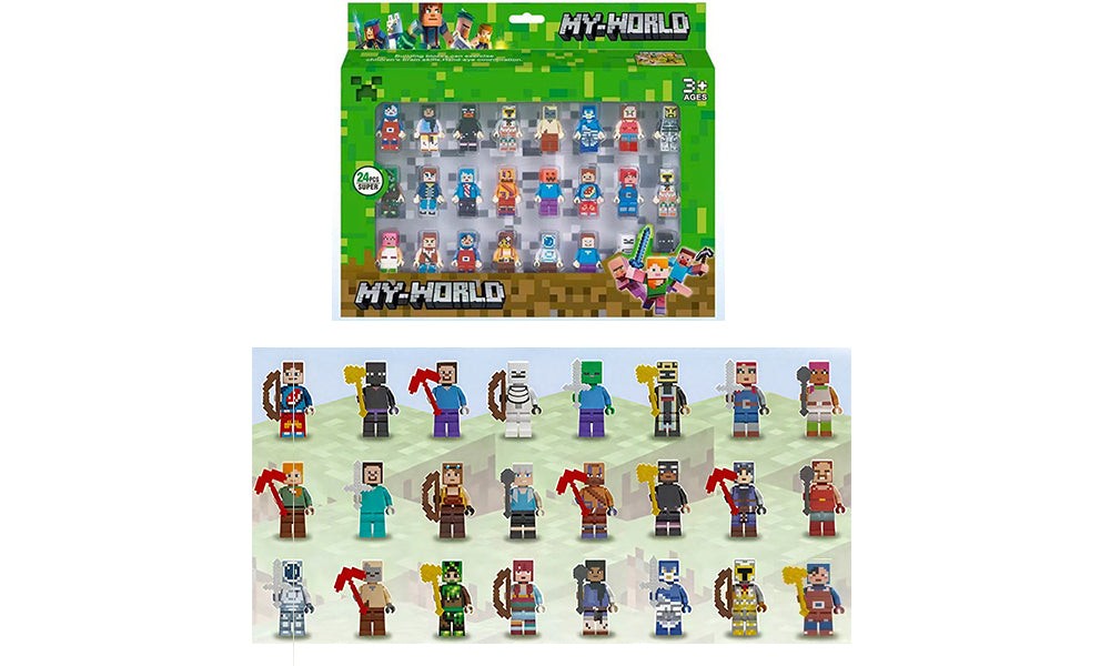 Minecraft Inspired 24-Minifigure Characters Building Blocks Set for Kids Educational Toy
