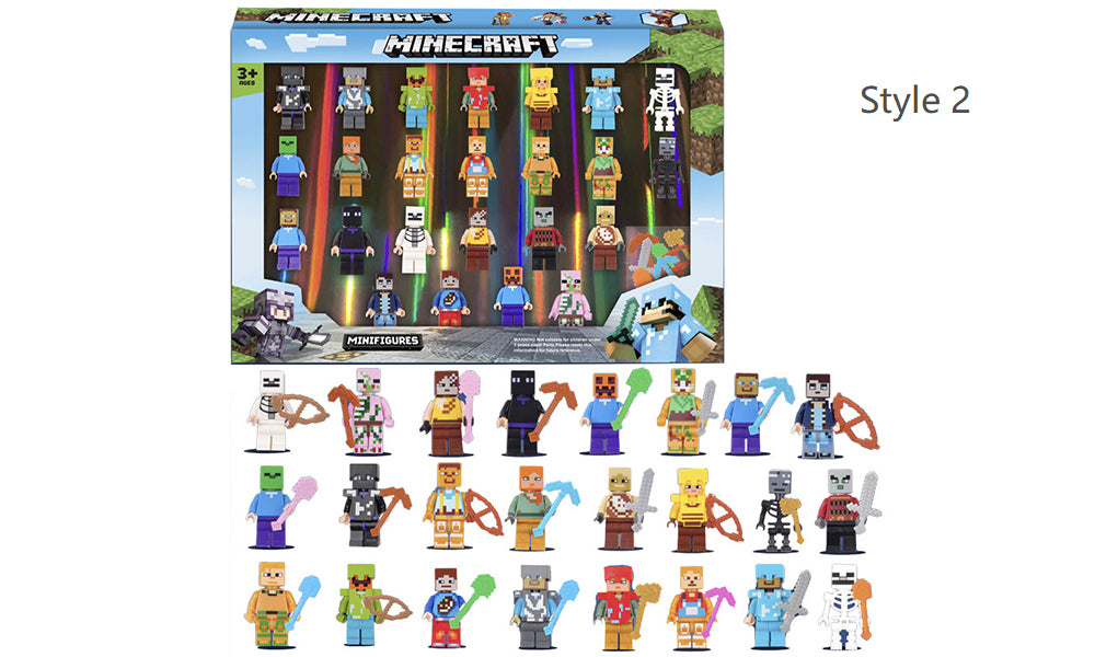 Minecraft Inspired 24-Minifigure Characters Building Blocks Set for Kids Educational Toy