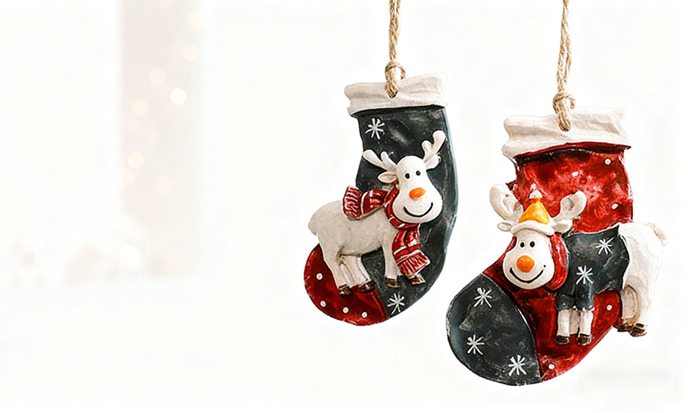 Resin Christmas Tree Ornaments 6 Pack Santa Snowman Stocking Sleigh Holiday Hanging Decorations