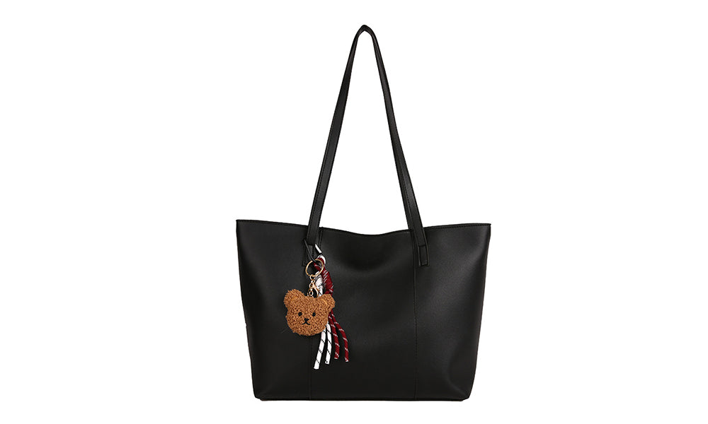 PU Shoulder Tote Bag with Teddy Pendant