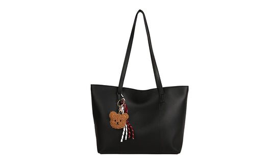 PU Shoulder Tote Bag with Teddy Pendant