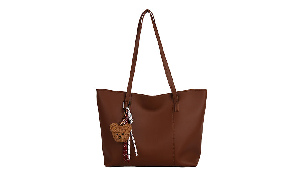 PU Shoulder Tote Bag with Teddy Pendant