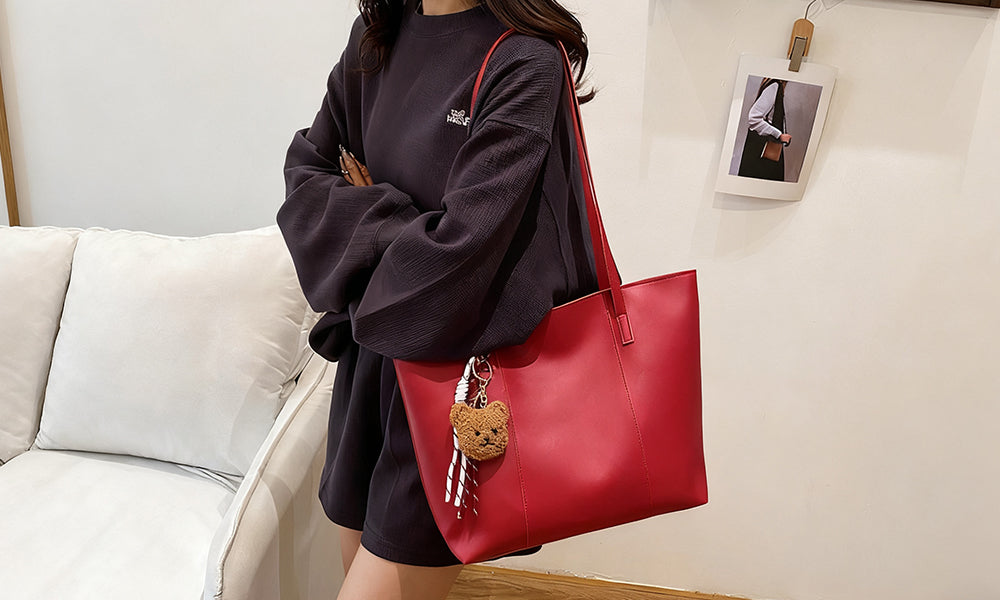 PU Shoulder Tote Bag with Teddy Pendant