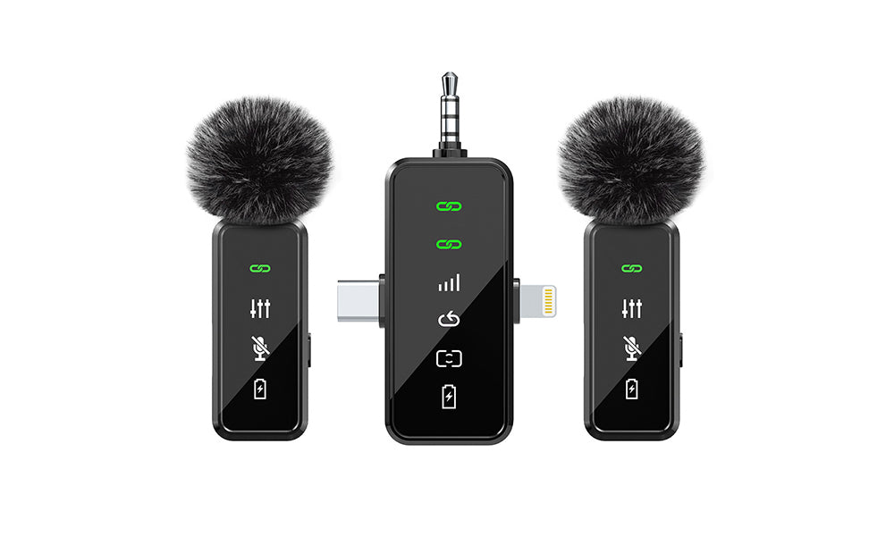 3-in-1 2.4G Wireless Lavalier Microphone Set Compatible with iPhone Android Device for Recording Live Streaming