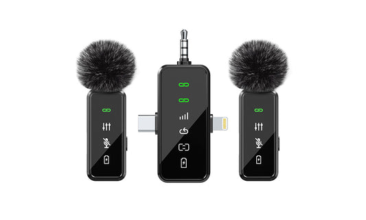 3-in-1 2.4G Wireless Lavalier Microphone Set Compatible with iPhone Android Device for Recording Live Streaming
