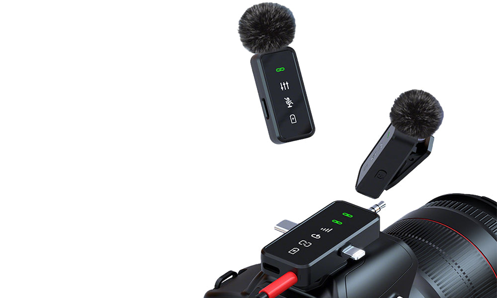 3-in-1 2.4G Wireless Lavalier Microphone Set Compatible with iPhone Android Device for Recording Live Streaming