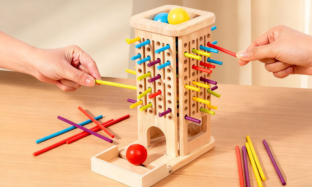 3-in-1 Wooden Stick Pull Game Montessori Family Educational Toy for Kids & Adults