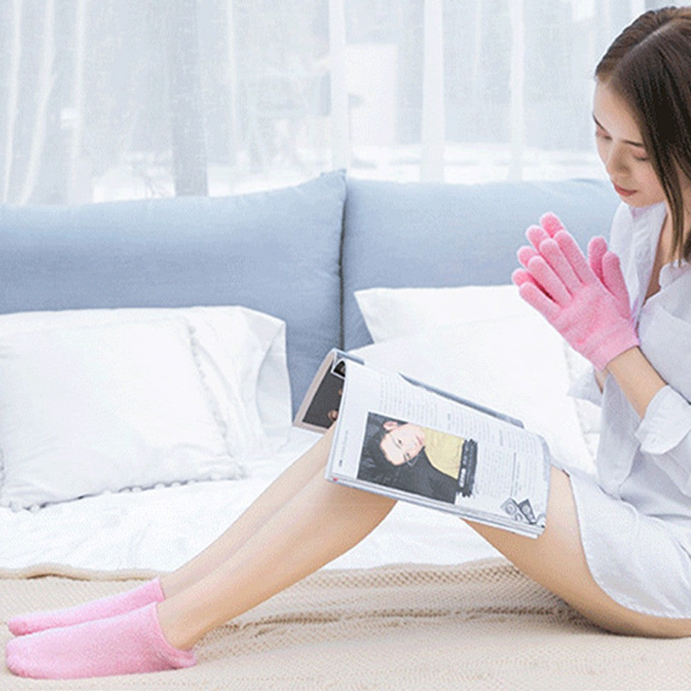 1 X Moisturizing Gloves and Socks Set with Gel Lining - Pink