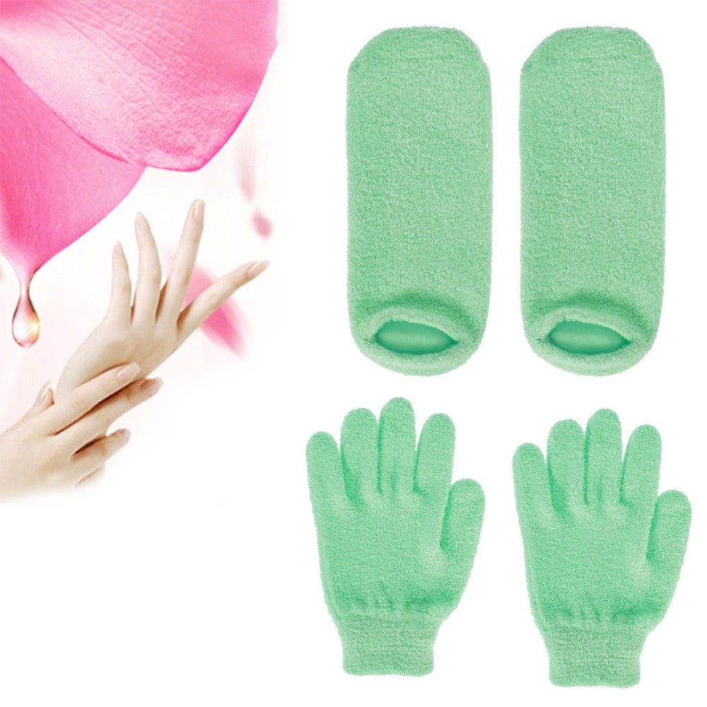 1 X Moisturizing Gloves and Socks Set with Gel Lining - Green