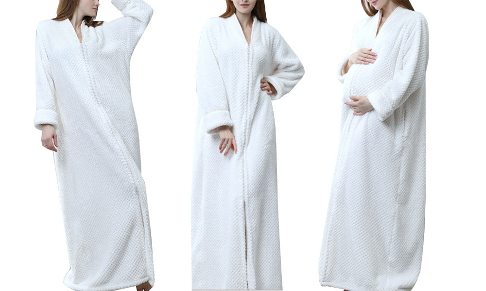 Women Plush Zipper Lounger Robe