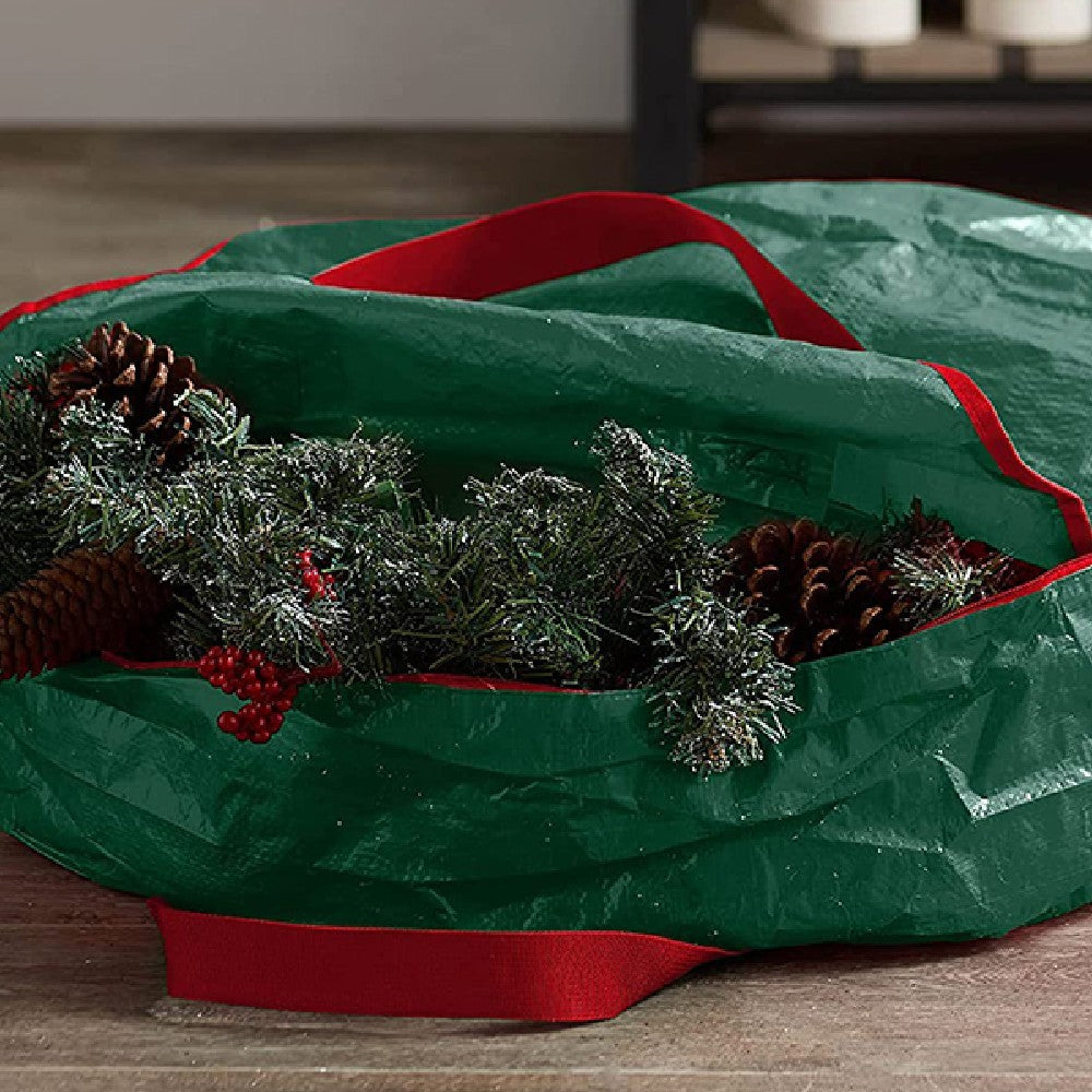 2Pcs 60x18cm Christmas Wreath Storage Bag - Green+Red