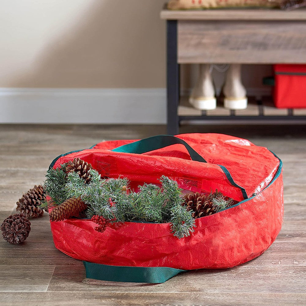 2Pcs 60x18cm Christmas Wreath Storage Bag - Green+Red