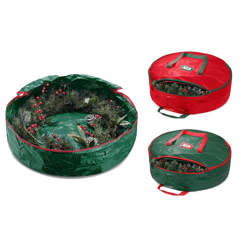 2Pcs 60x18cm Christmas Wreath Storage Bag - Green+Red
