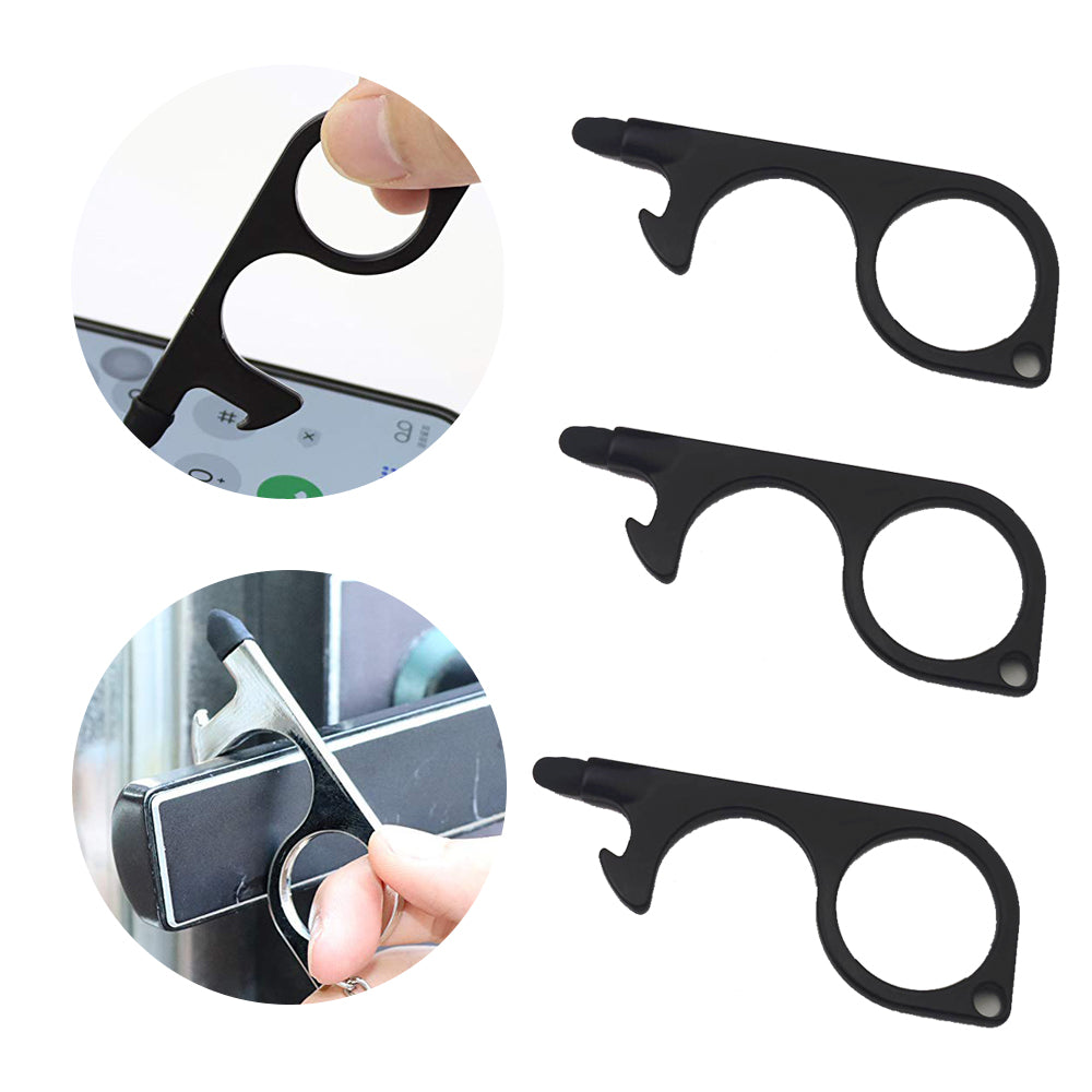 Touch-Free Door Opener Multi Purpose Keychain Bottle Opener Touch Screen - Black