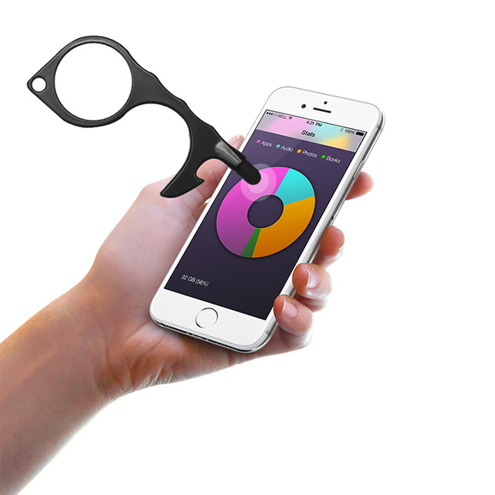 Touch-Free Door Opener Multi Purpose Keychain Bottle Opener Touch Screen - Black