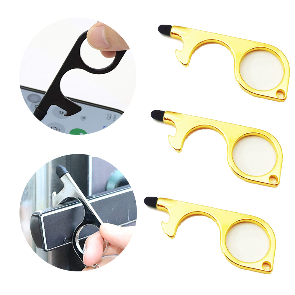 Touch-Free Door Opener Multi Purpose Keychain Bottle Opener Touch Screen - Gold