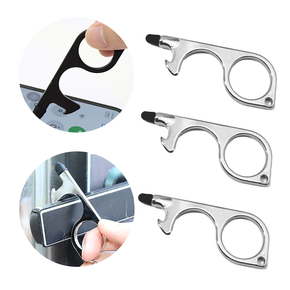Touch-Free Door Opener Multi Purpose Keychain Bottle Opener Touch Screen -Silver