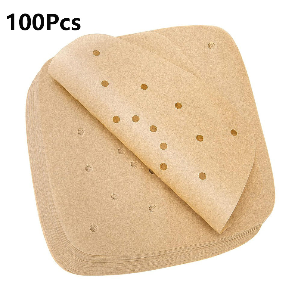 100Pcs Disposable Air Fryer Non-Stick Liners Air Fryer Baking Paper - Brown