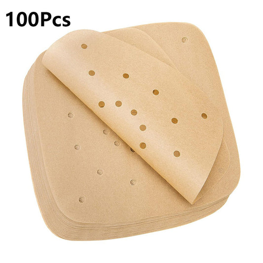 100Pcs Disposable Air Fryer Non-Stick Liners Air Fryer Baking Paper - Brown