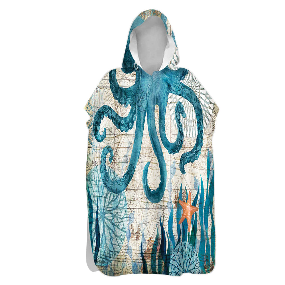 Quick Dry Surf Poncho Changing Towel Hoodie Beach Towel for Adults Octopus Style