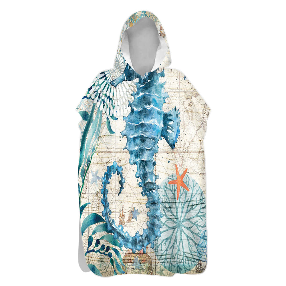 Quick Dry Surf Poncho Changing Towel Hoodie Beach Towel for Adults Seahorses Style