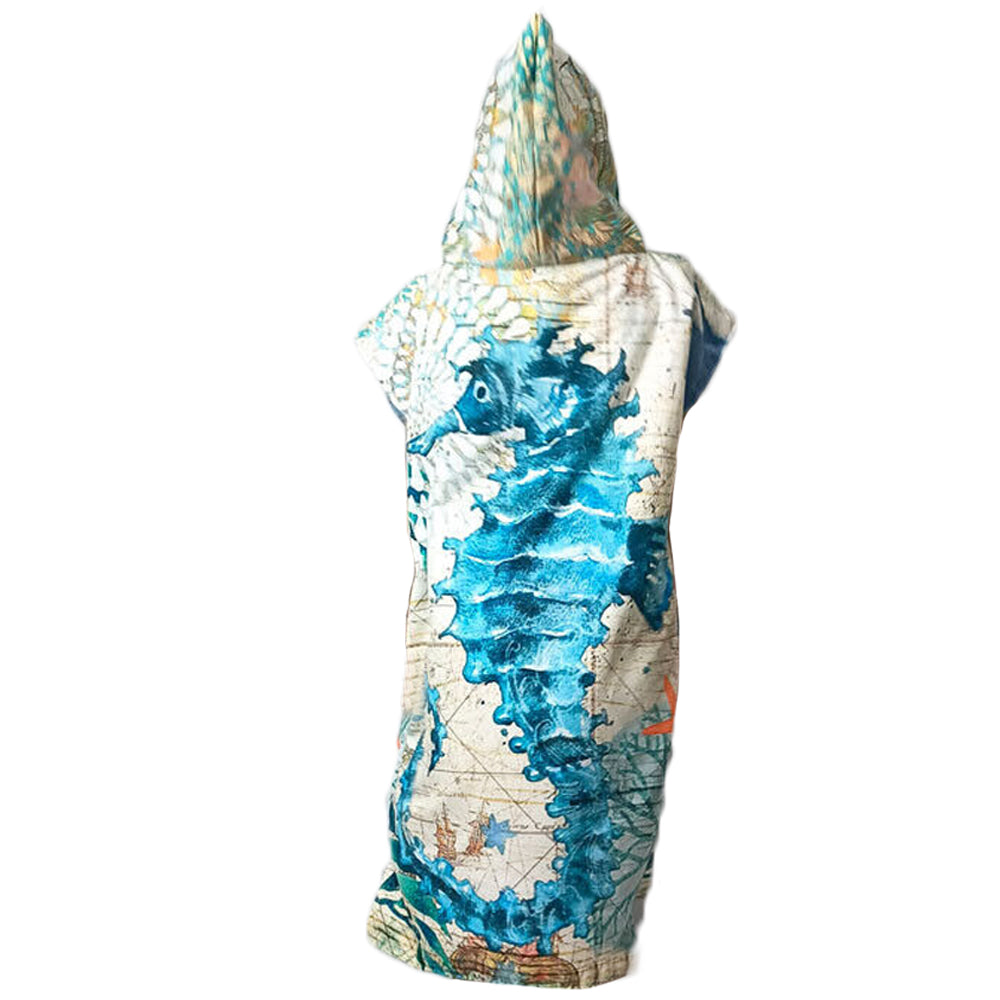 Quick Dry Surf Poncho Changing Towel Hoodie Beach Towel for Adults Seahorses Style