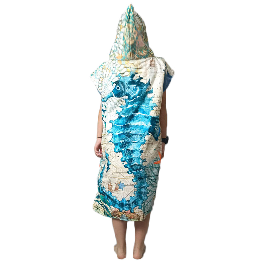 Quick Dry Surf Poncho Changing Towel Hoodie Beach Towel for Adults Seahorses Style