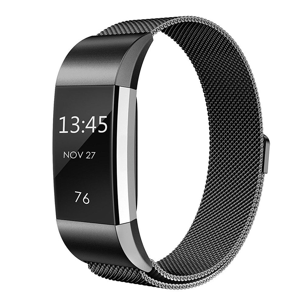 Stainless Steel Milanese Loop Replacement Band for Fitbit Charge 2 - Black