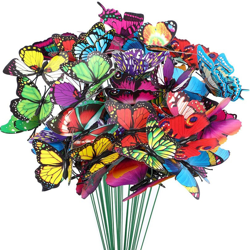 100Pcs Butterfly Garden Stakes Decor PVC Glow in Dark Colorful Butterfly Stakes Outdoor Yard Lawn