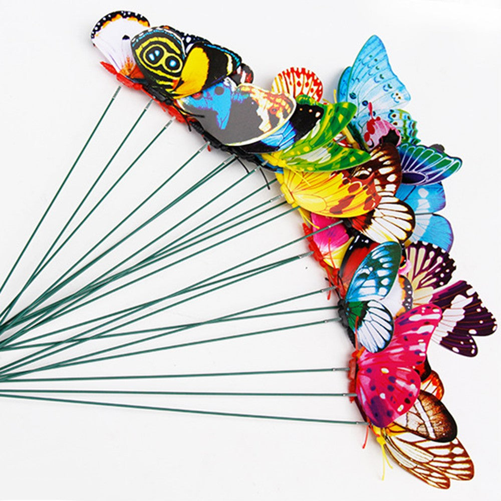 100Pcs Butterfly Garden Stakes Decor PVC Glow in Dark Colorful Butterfly Stakes Outdoor Yard Lawn