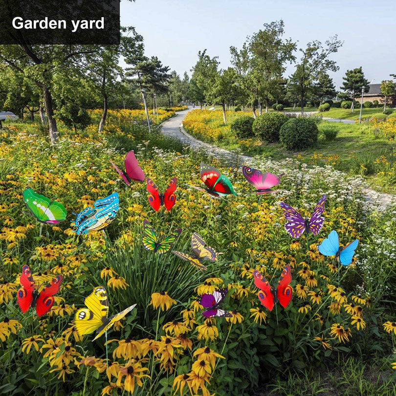 100Pcs Butterfly Garden Stakes Decor PVC Glow in Dark Colorful Butterfly Stakes Outdoor Yard Lawn