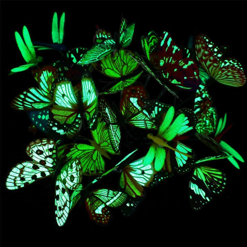 100Pcs Butterfly Garden Stakes Decor PVC Glow in Dark Colorful Butterfly Stakes Outdoor Yard Lawn