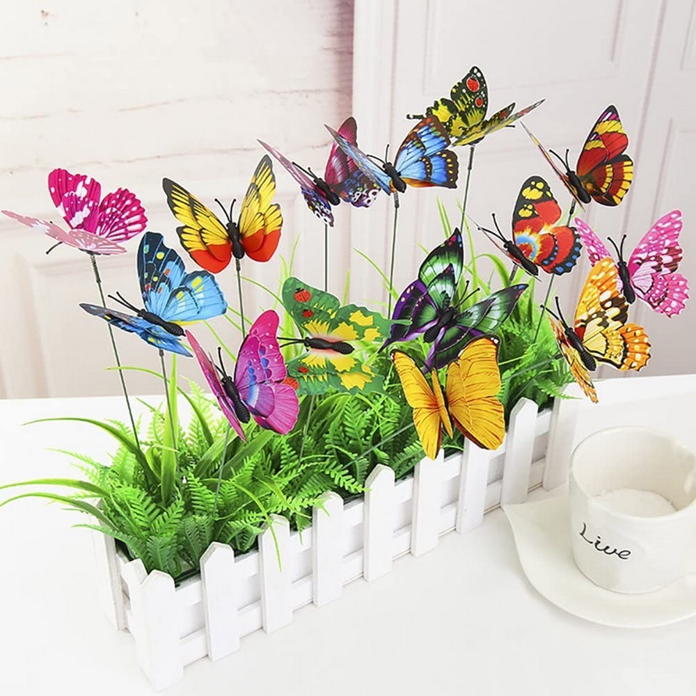 50Pcs Butterfly Garden Stakes Decor PVC Glow in Dark Colorful Butterfly Stakes Outdoor Yard Lawn