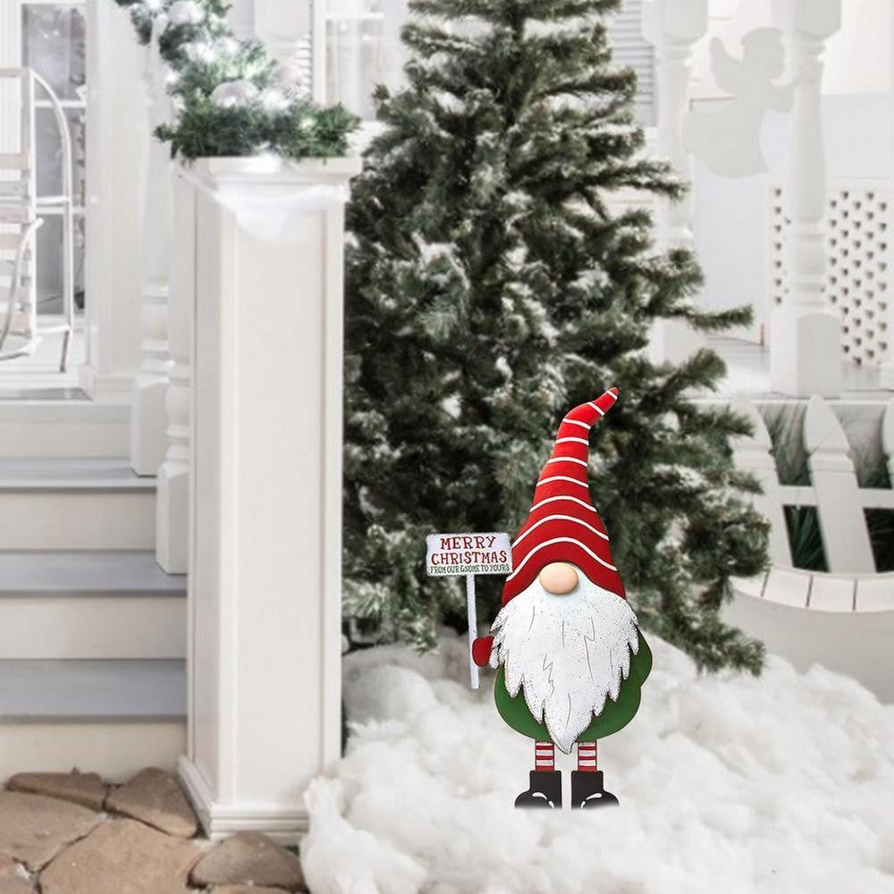3Pcs Merry Christmas Metal Gnome Sign Stake Outdoor Lawn Yard Decoration
