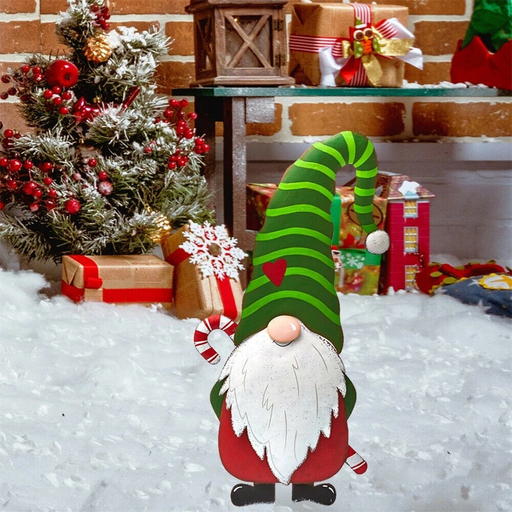 3Pcs Merry Christmas Metal Gnome Sign Stake Outdoor Lawn Yard Decoration