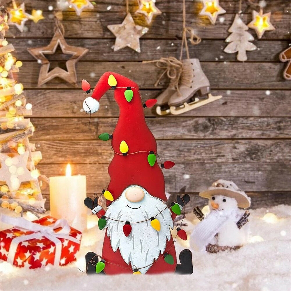 3Pcs Merry Christmas Metal Gnome Sign Stake Outdoor Lawn Yard Decoration