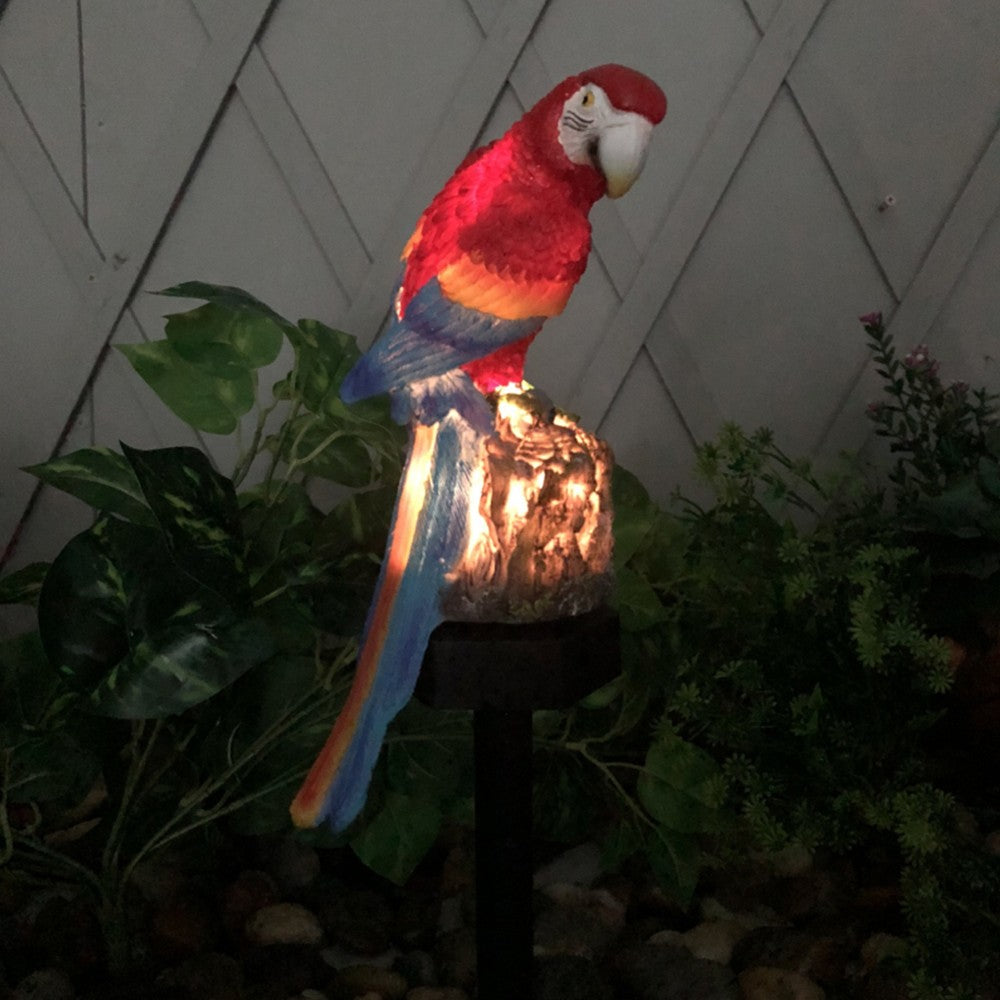 1Pc Animal Parrot Shape Solar Powered Garden Night Lights Yard Lamps - Red