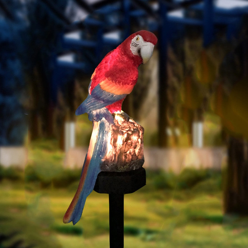 1Pc Animal Parrot Shape Solar Powered Garden Night Lights Yard Lamps - Red