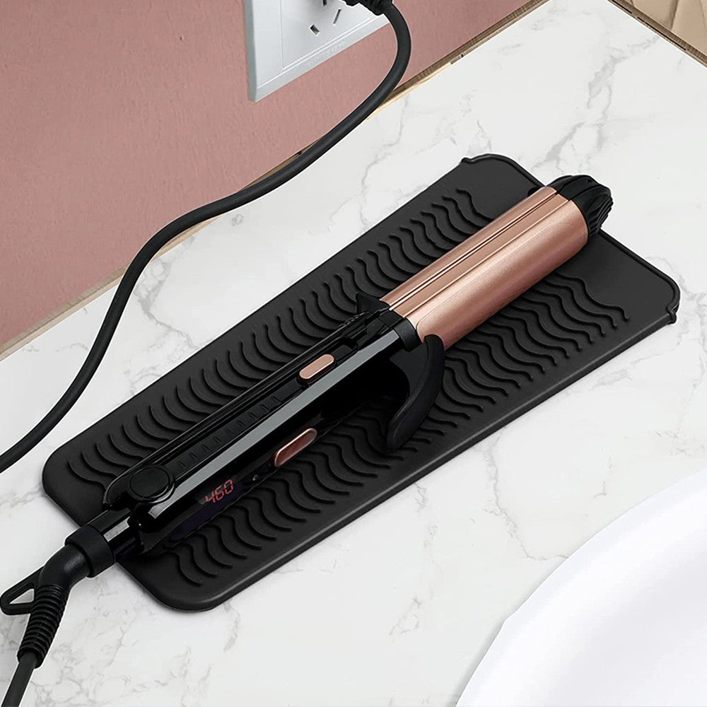 2Pcs Heat Resistant Mat Pouch for Curling Irons - Black+Grey