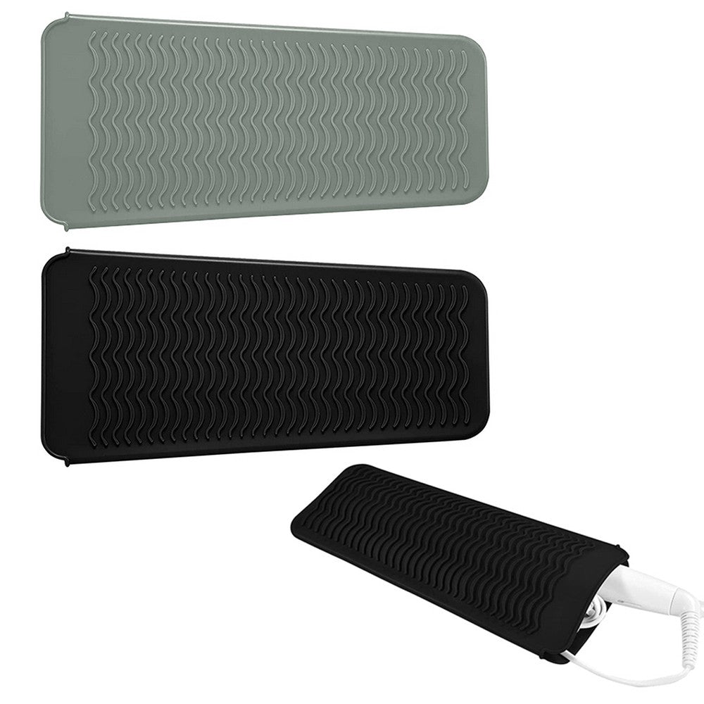 2Pcs Heat Resistant Mat Pouch for Curling Irons - Black+Grey
