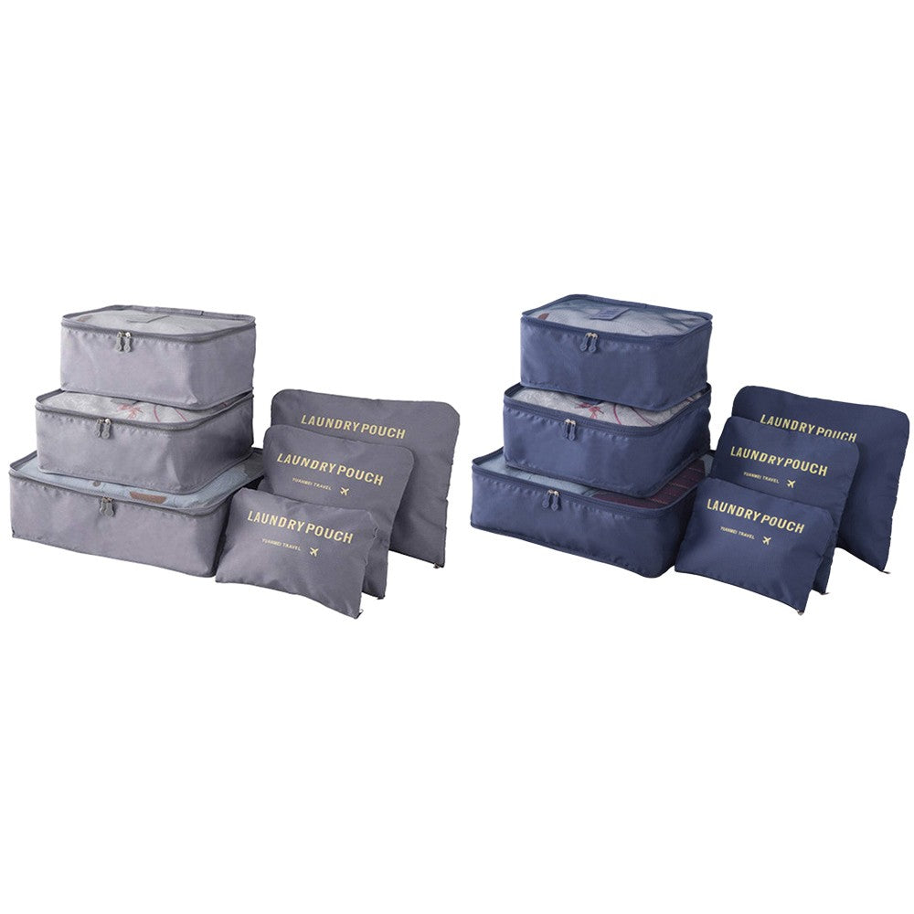 2 X Set of 6Pcs Travel Storage Bag Luggage Clothes Organizer- Grey+Navy Blue