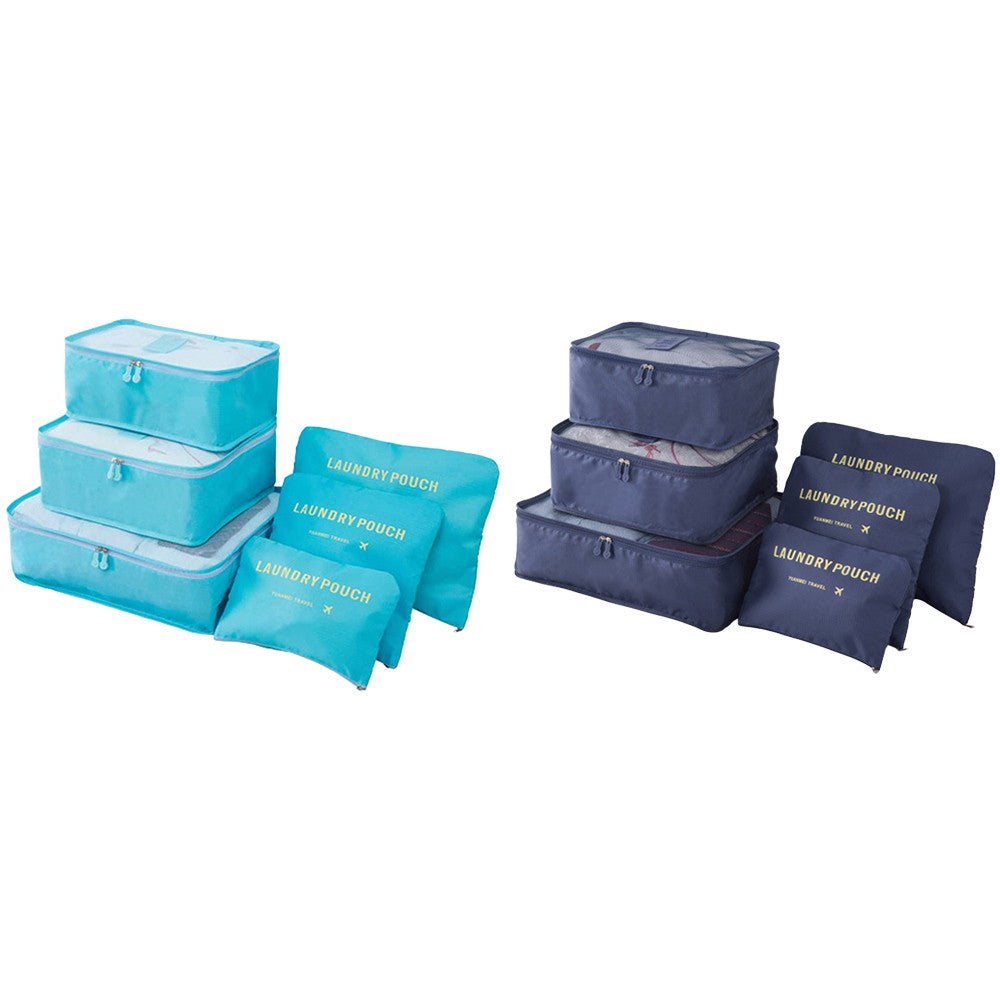 2 X Set of 6Pcs Travel Storage Bag Luggage Clothes Organizer-Sky Blue+Navy Blue