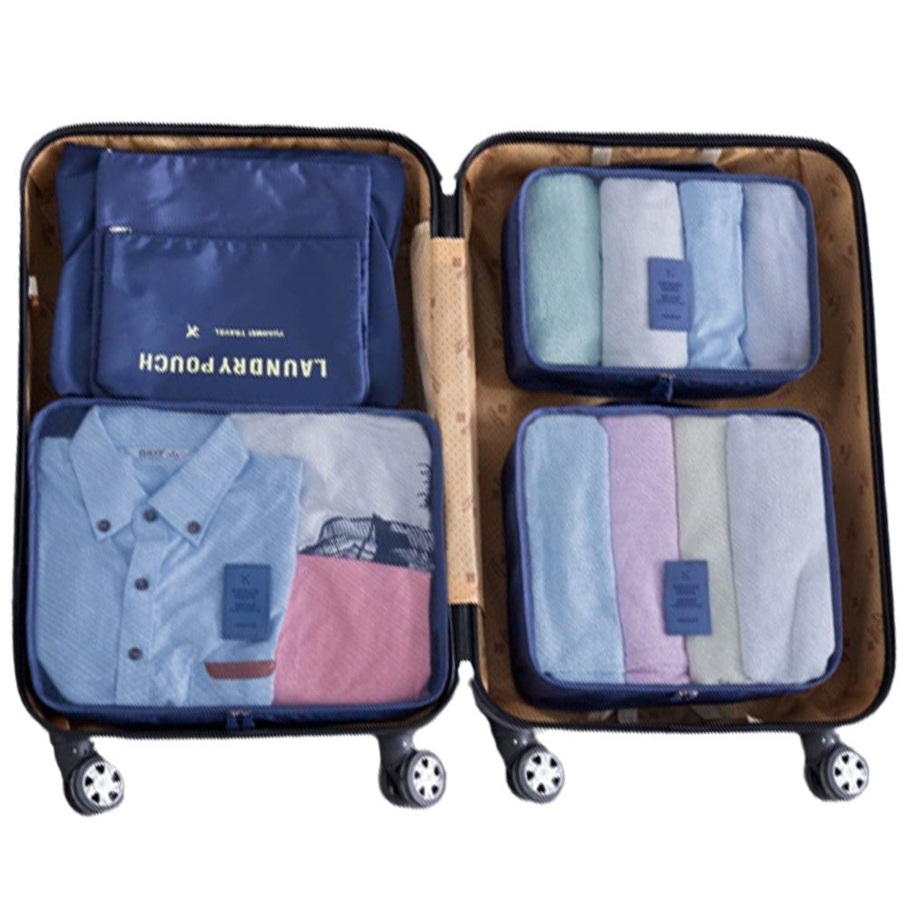 2 X Set of 6Pcs Travel Storage Bag Luggage Clothes Organizer-Sky Blue+Navy Blue