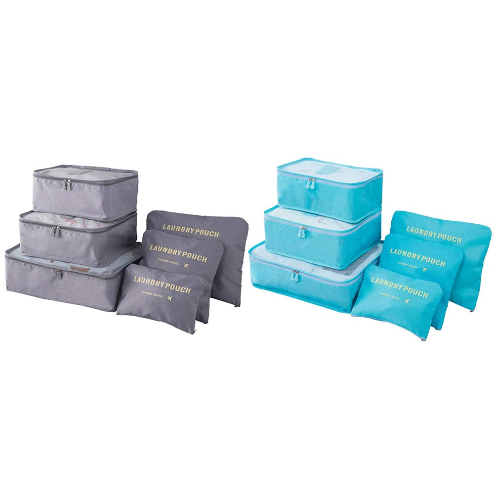 2 X Set of 6Pcs Travel Storage Bag Luggage Clothes Organizer- Grey+Sky Blue
