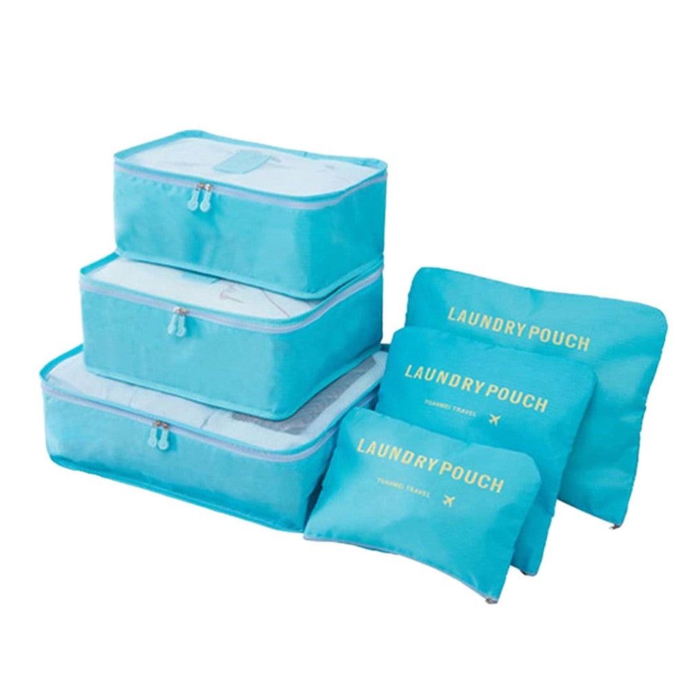 2 X Set of 6Pcs Travel Storage Bag Luggage Clothes Organizer- Grey+Sky Blue