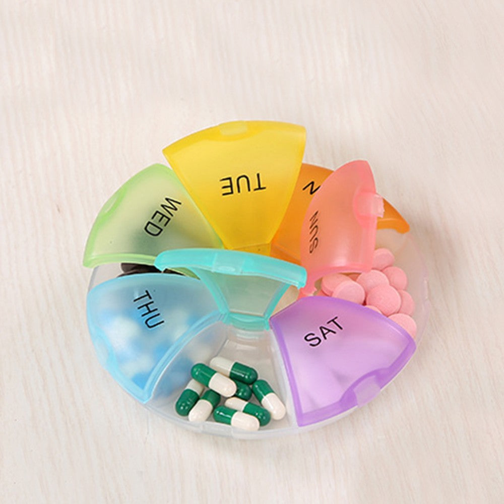 2Pcs Weekly Pill Organizer Portable Travel 7 Day Pill Box - Colorful+Black
