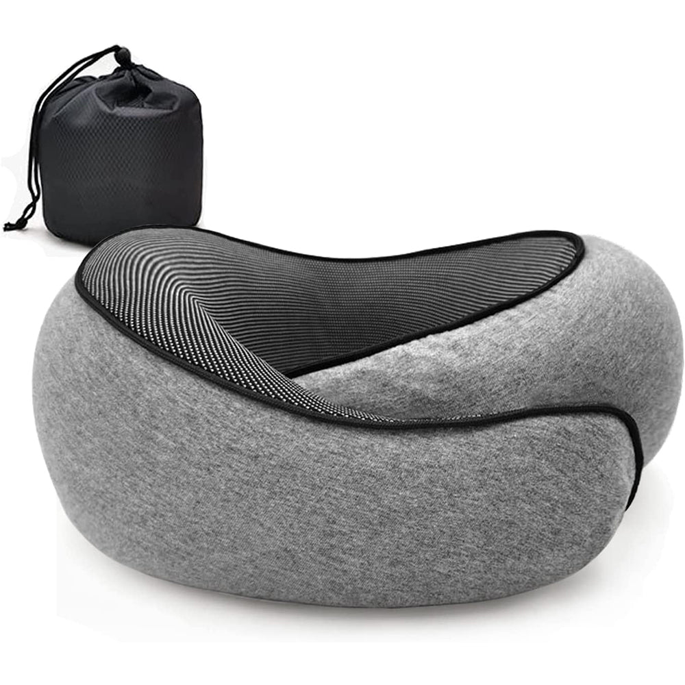 Memory Foam Travel Pillow for Sleep Neck Pillow with Storage Bag Grey