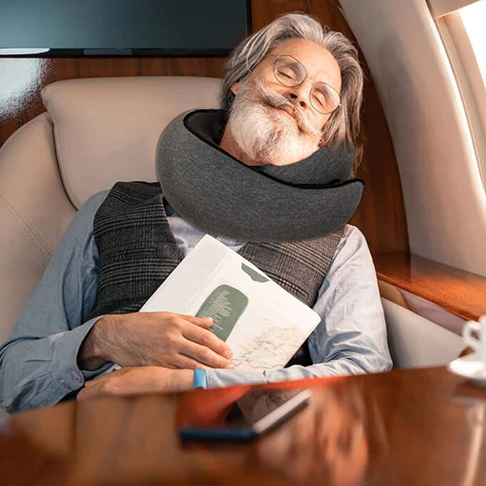 Memory Foam Travel Pillow for Sleep Neck Pillow with Storage Bag Grey