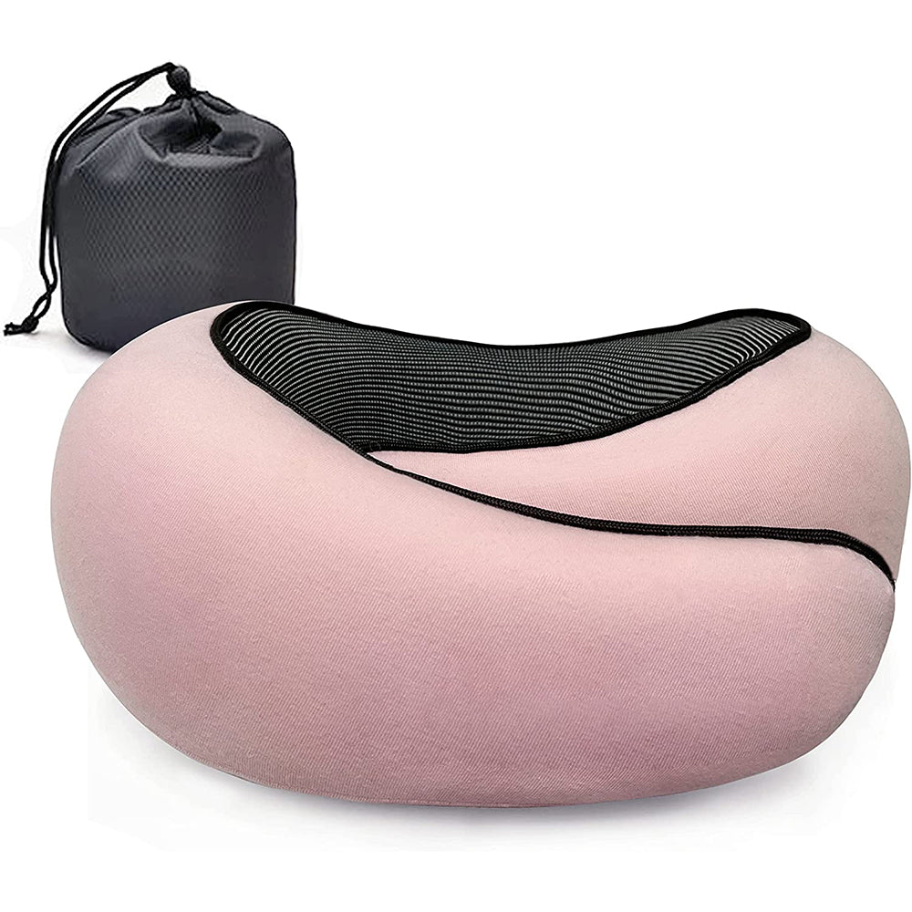 Memory Foam Travel Pillow for Sleep Neck Pillow with Storage Bag Pink