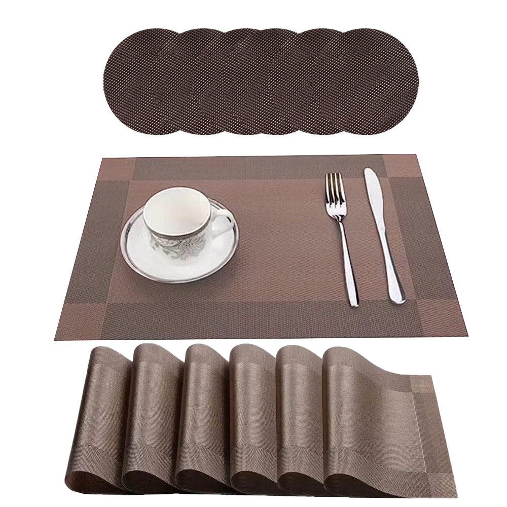 6Pcs Placemats and 6Pcs Coasters Set Non-Slip Washable Dining Table Mats Coffee